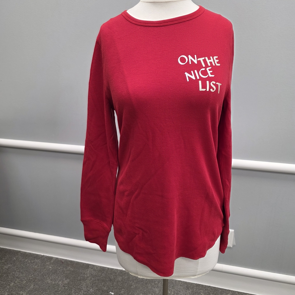 Old Navy Red Long Sleeve Thermal Top with On NIce List Graphic
